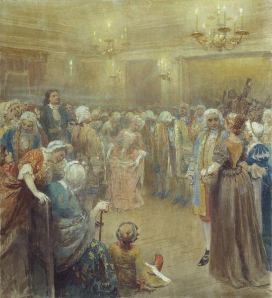 Assembly At The Court Of Peter I by Klavdi Vasilievich Lebedev Oil Painting Reproductions
