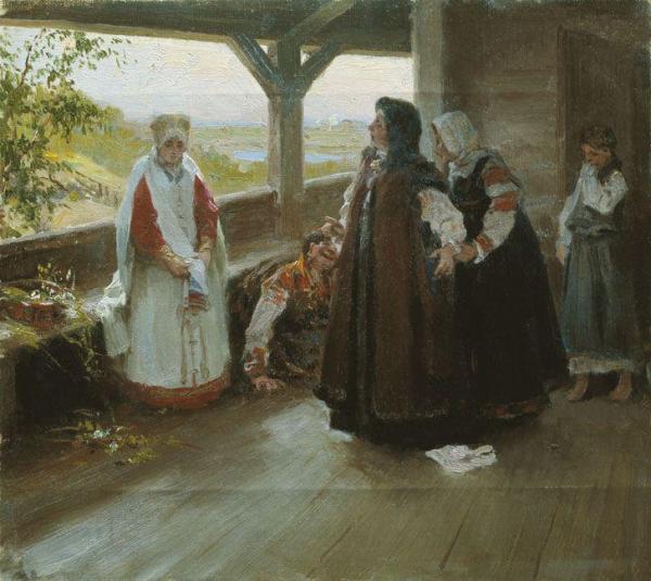 Quarrel On The Terrace by Klavdi Vasilievich Lebedev