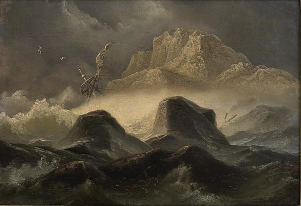 Storm On The Norwegian Coast by Knud Andreassen Baade Oil Painting Reproductions