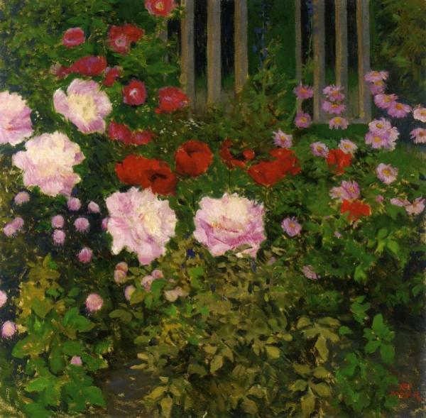 Blooming Flowers With Garden Fence by Koloman Moser Oil Painting Reproductions
