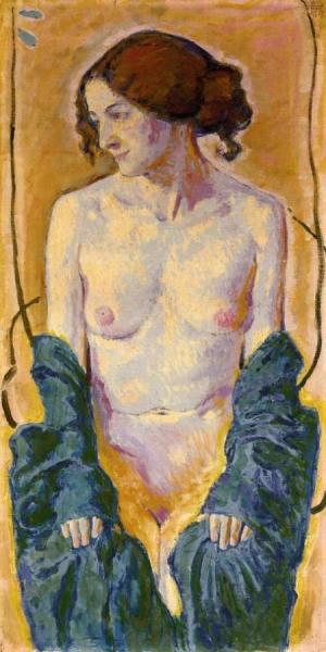 Koloman Moser Female Nude With Blue Shawl