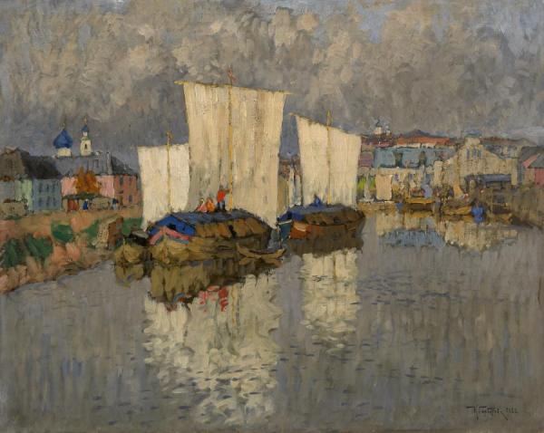 Boats By The River Bank by Konstantin Gorbatov