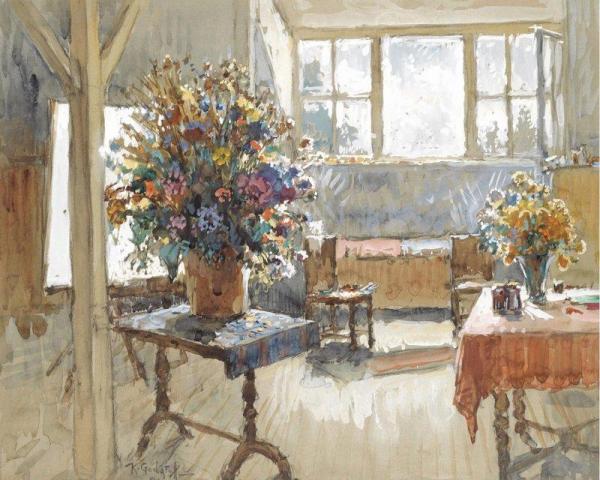 Interior With A Bouquet Of Summer Flowers by Konstantin Gorbatov