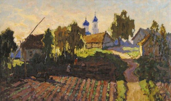 Konstantin Gorbatov Village Landscape With Field And Church