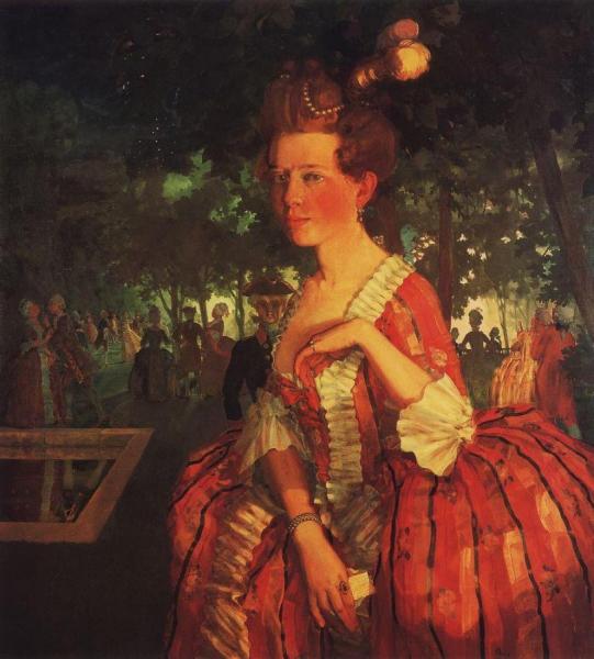 A Young Girl In A Red Dress by Konstantin Somov