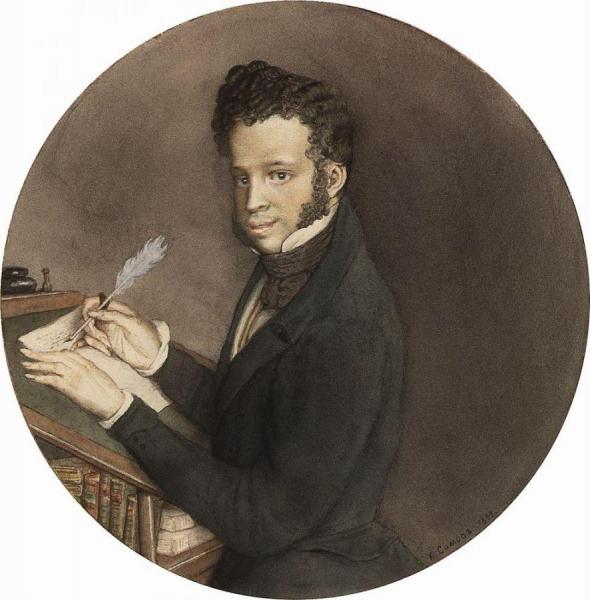 Alexander Pushkin At Work by Konstantin Somov
