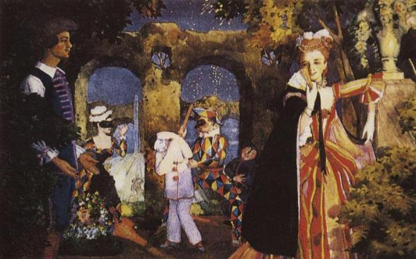 Italian Comedy by Konstantin Somov Oil Painting Reproductions