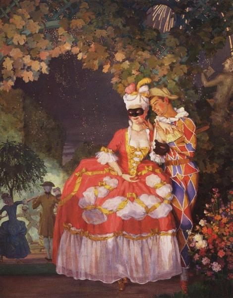 Lady And Harlequin by Konstantin Somov