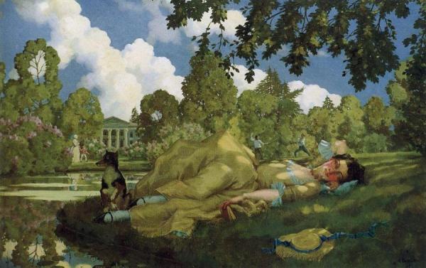 Sleeping Young Woman In Park by Konstantin Somov