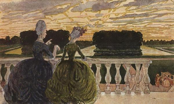 Two Ladies On The Terrace by Konstantin Somov