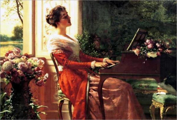 At The Piano by Ladislas Von Czachorski Oil Painting Reproductions