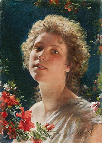 Girl With Azalea Flowers by Ladislas Von Czachorski