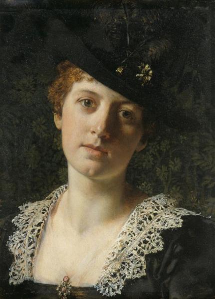 Portrait Of A Woman In Hat With Feathers by Ladislas Von Czachorski Oil Painting Reproductions