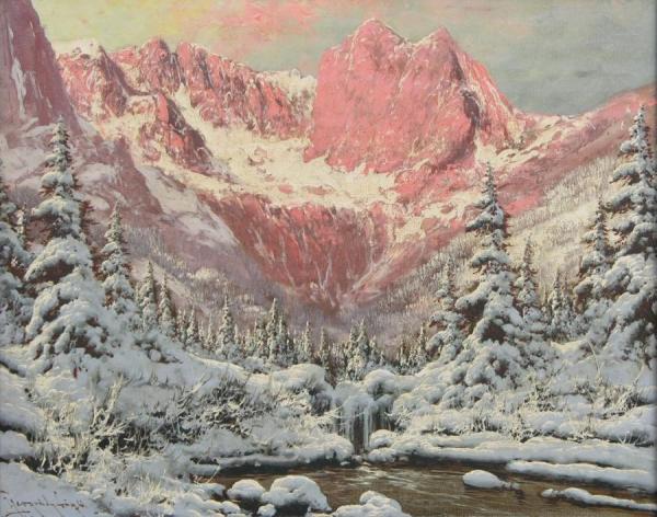 A Sunrise Scene In A Wintry Mountain Pass by Laszlo Neogrady Oil Painting Reproductions