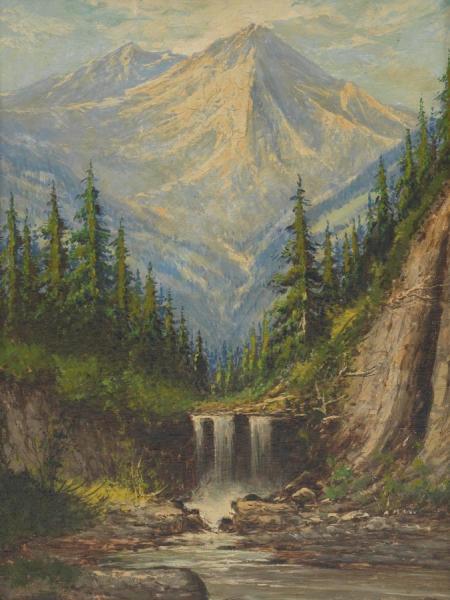Laszlo Neogrady Mountainscape With Waterfall
