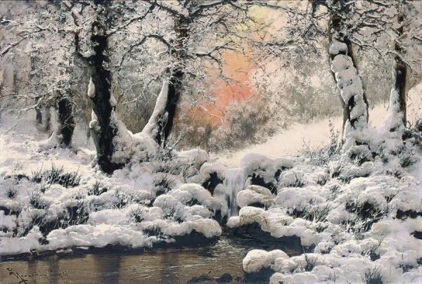 Winter Landscape At Sunset by Laszlo Neogrady