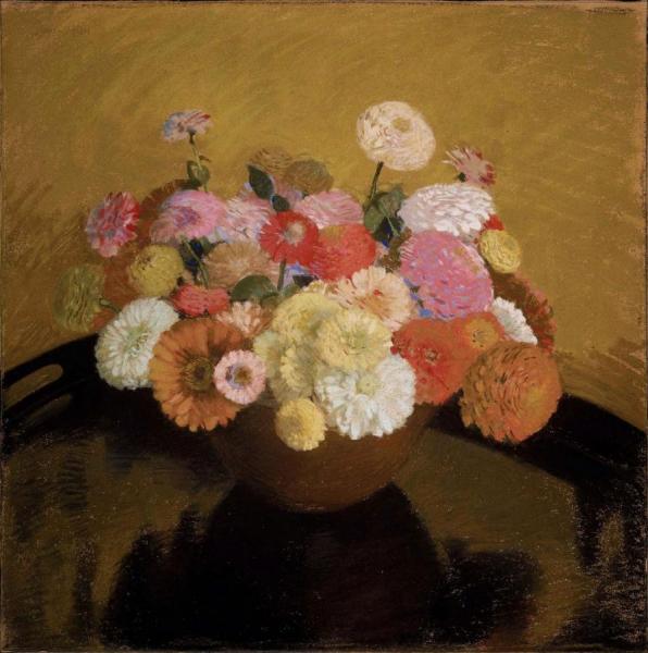 Bowl Of Zinnias by Laura Coombs Hills