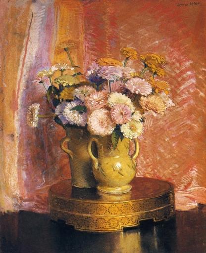 Vase Of Zinnias by Laura Coombs Hills Oil Painting Reproductions