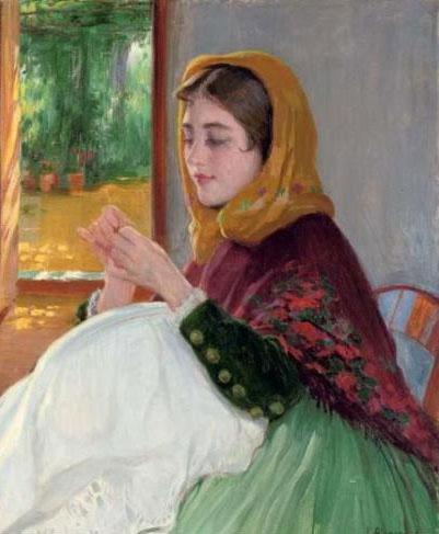 Niña Cosiendo by Laureano Barrau Oil Painting Reproductions