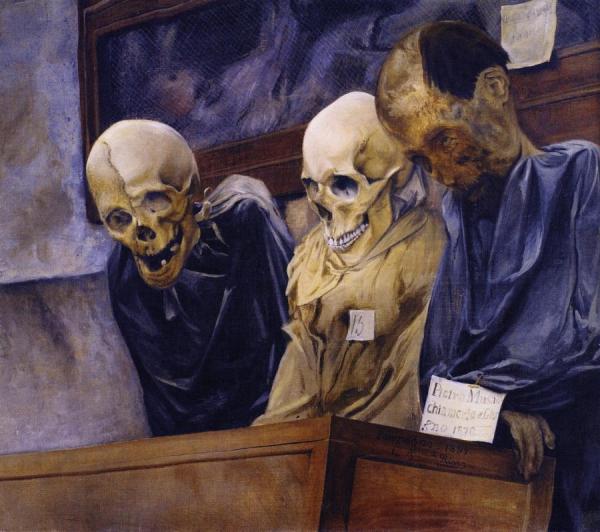Three Skeletons In The Capuchin Monastery Near Palermo by Laurits Andersen Ring Oil Painting Reproductions