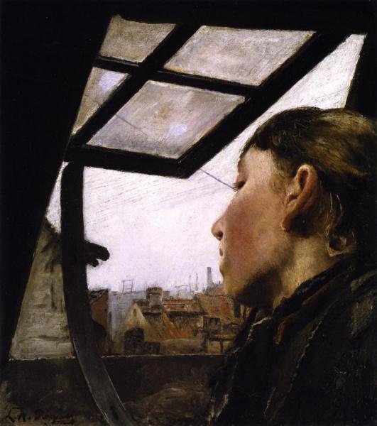 Young Girl Looking Out Of A Window by Laurits Andersen Ring Oil Painting Reproductions
