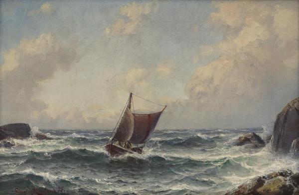 Boat Between The Rocks by Lauritz Haaland