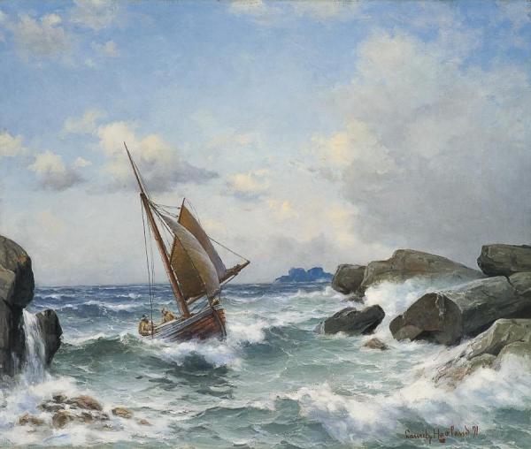 Sailing In The Narrow Strait by Lauritz Haaland