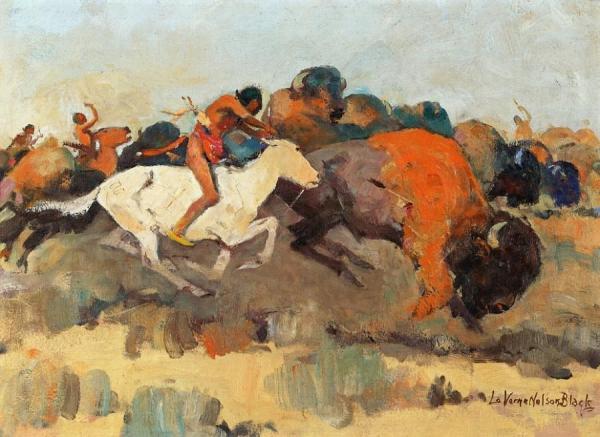 Buffalo Hunt by Laverne Nelson Black Oil Painting Reproductions