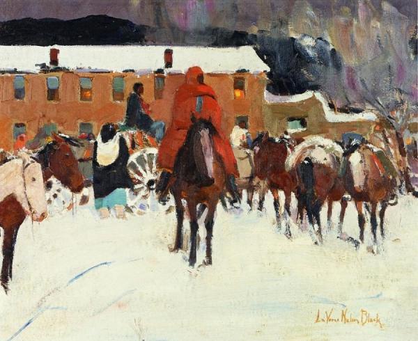 Taos - Winter Plaza by Laverne Nelson Black