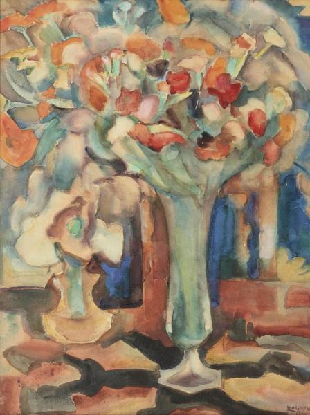 Leo Gestel Still Life With Flowers In A Glass Vase