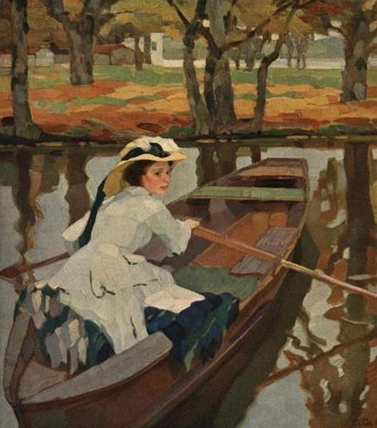 Artist's Wife Frieda Boating by Leo Putz Oil Painting Reproductions