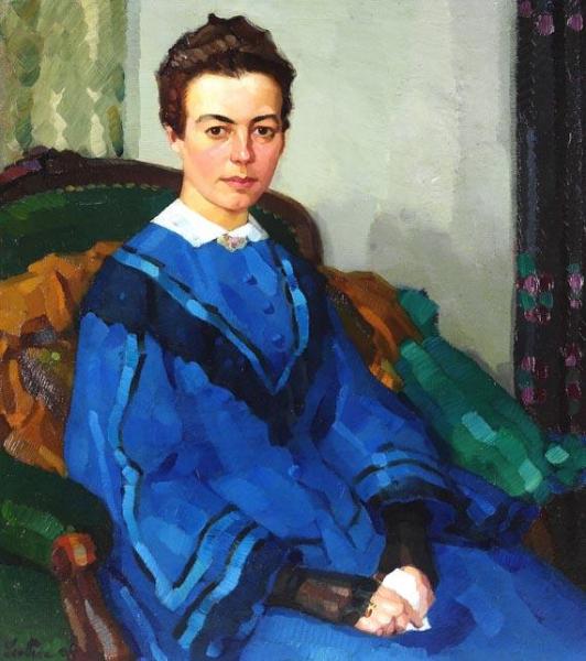 Portrait Of A Lady In A Blue Dress by Leo Putz