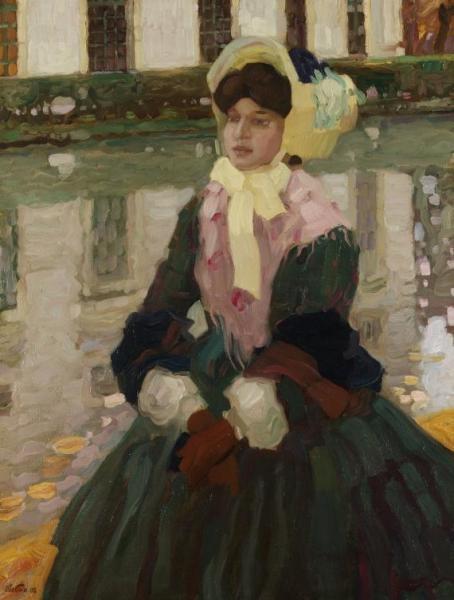 Portrait Of Veronika Kirmair In Schleissheimer Garten by Leo Putz