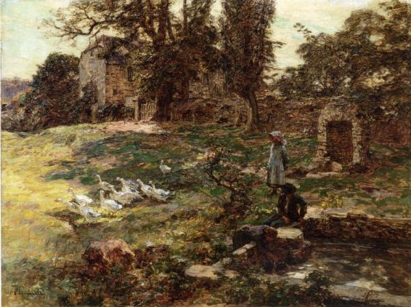 Leon Augustin Lhermitte Field With Geese