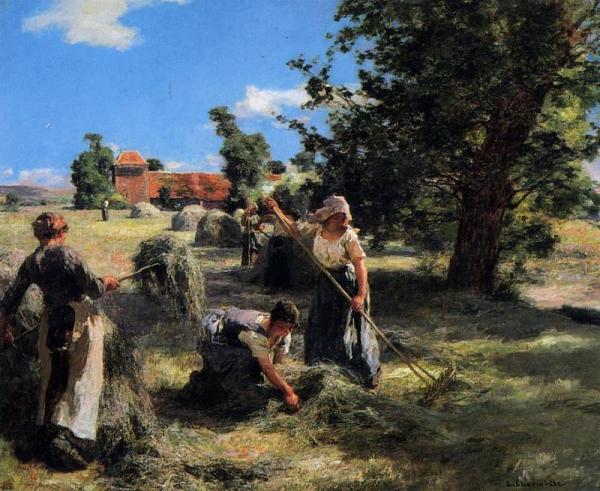 Harvest At The Farm On Rue Chaily by Leon Augustin Lhermitte
