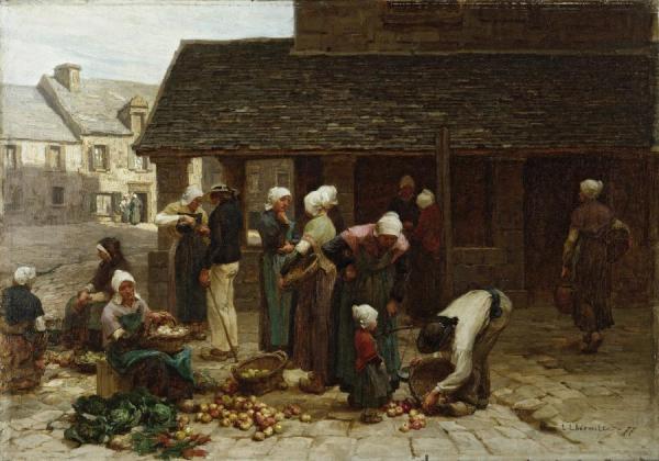 Market Place Of Ploudalmézeau, Brittany by Leon Augustin Lhermitte