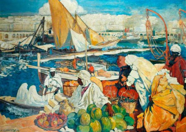 Alger La Blanche, Quay Scene, Algiers by Léon Cauvy