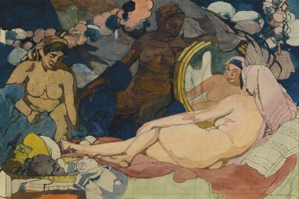 Reclining Woman Before A Mirror by Léon Cauvy
