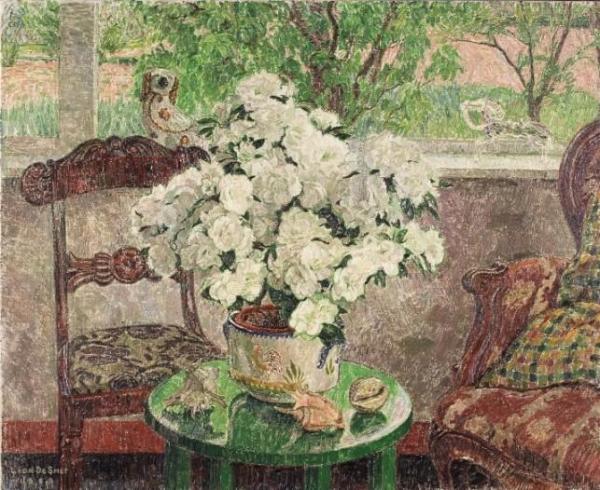 Interior With White Azalea by Leon De Smet