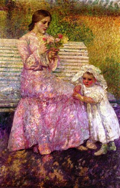 Mother And Child On A Bench by Leon De Smet