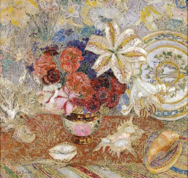 Vase Of Flowers And Shells by Leon De Smet