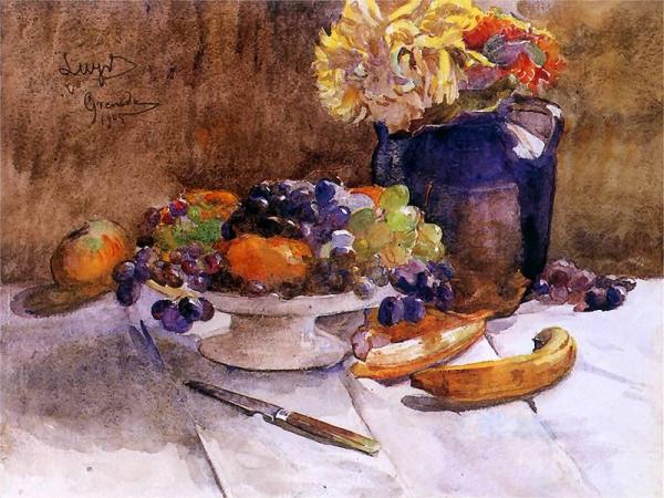 Still Life With Grapes And Knife by Leon Jan Wyczolkowski