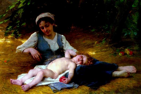 A Mother With Her Sleeping Child by Leon-jean-basile Perrault Oil Painting Reproductions