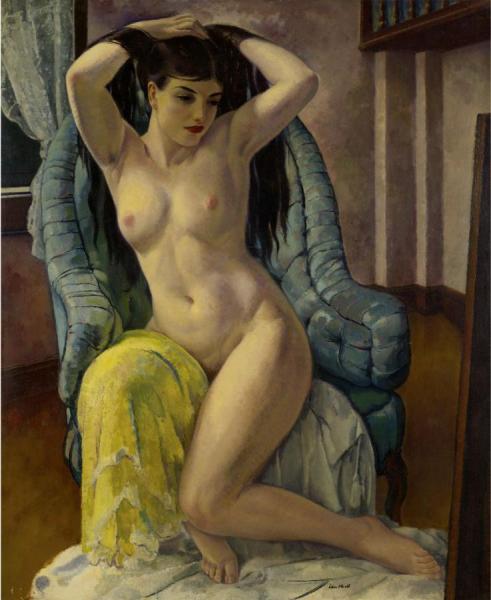Girl On A Blue Chair by Leon Kroll