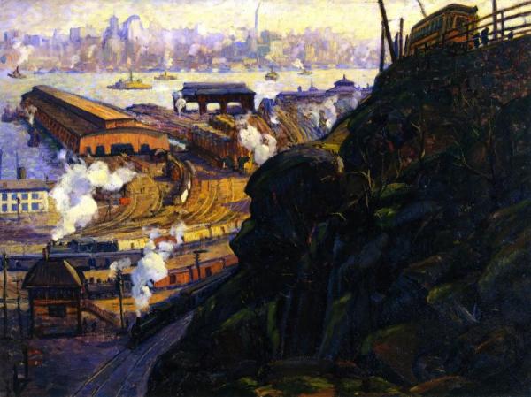 View Of Manhattan From The Terminal Yards, Wehhawken by Leon Kroll