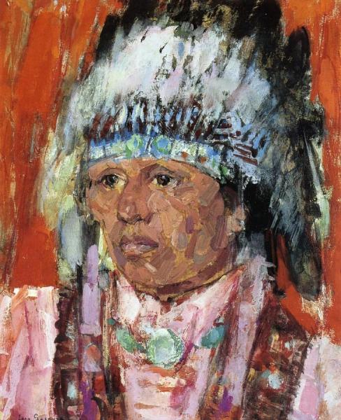 Indian Headdress by Leon Shulman Gaspard Oil Painting Reproductions