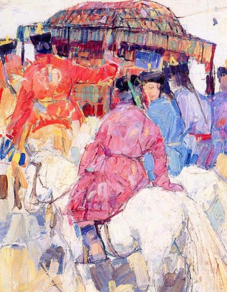 Mongolians On Horseback: Study For Procession Of The Living Buddha by Leon Shulman Gaspard