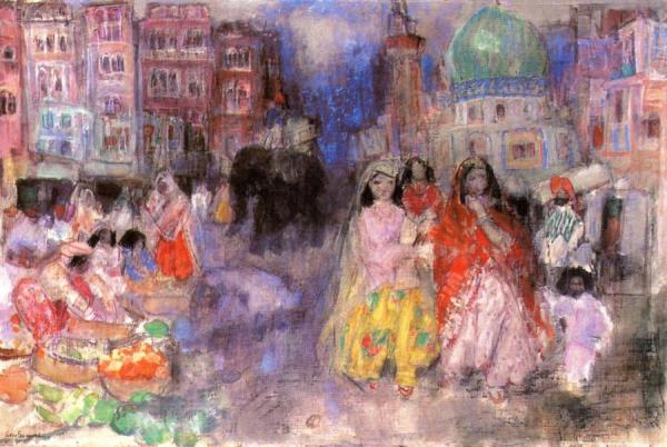 Morning Bazaar In Jaipur by Leon Shulman Gaspard