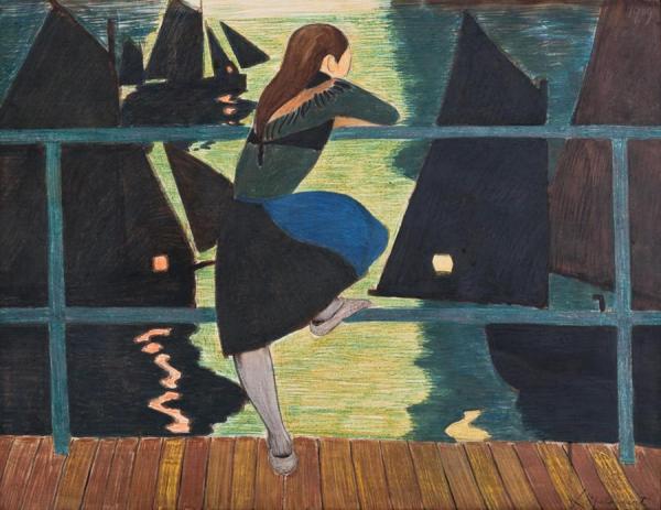 Girl Leaning On A Railing, Facing The Port by Léon Spilliaert Oil Painting Reproductions