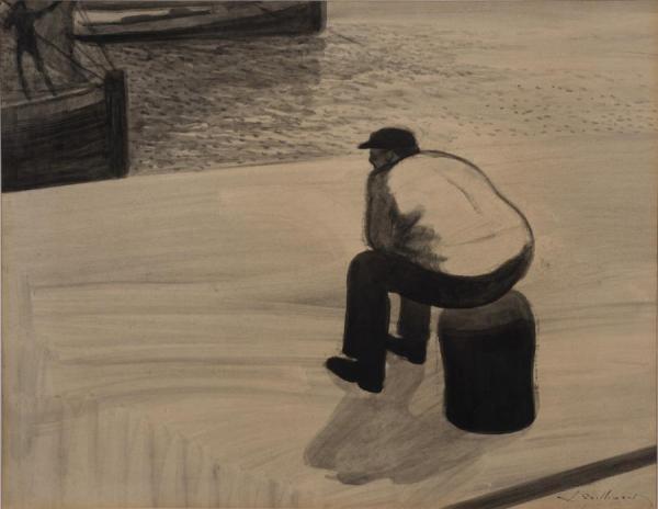 Pecheur Assis Sur Un Bollard by Léon Spilliaert